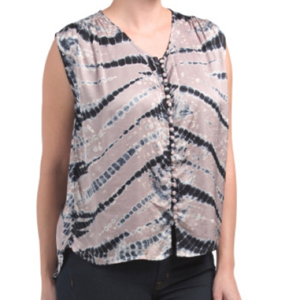Young Fabulous & Broke Sleeveless Tie-Dye Button Front Top in Taupe and Black